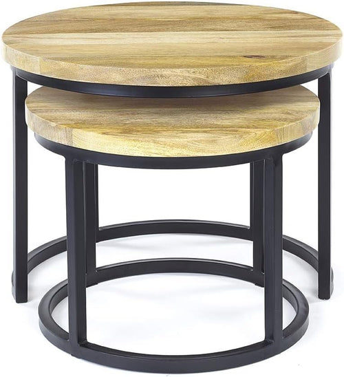 Modern Wood Round Side End Table Nightstand Natural Top Small Space Saving