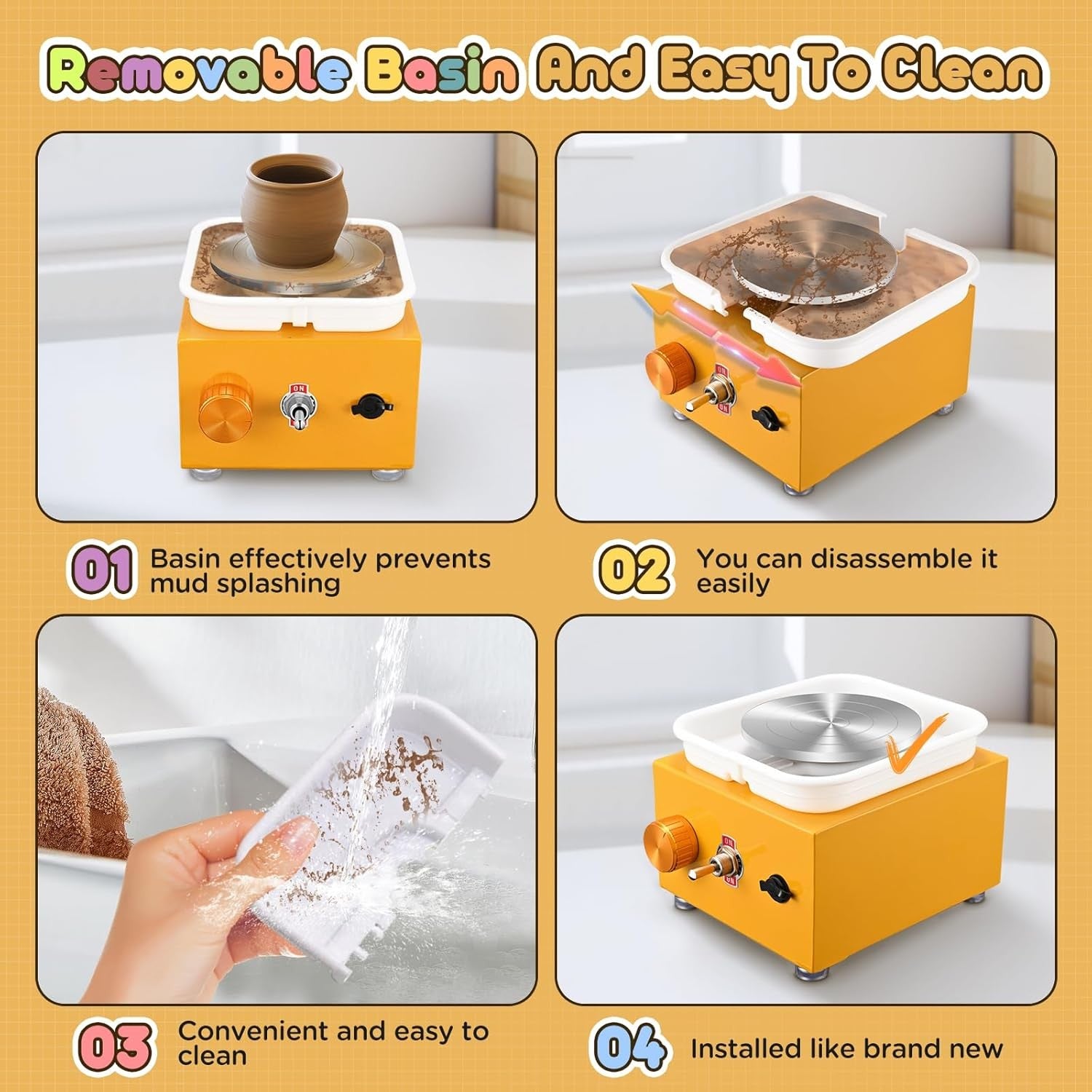 Mini Electric Pottery Wheel 2000RPM Adjustable Speed Kids DIY Ceramic Tool