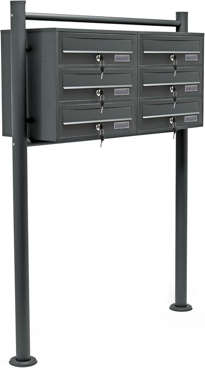 Outdoor Multi Slot Letterbox System 6 Mailboxes Anthracite Steel Secure