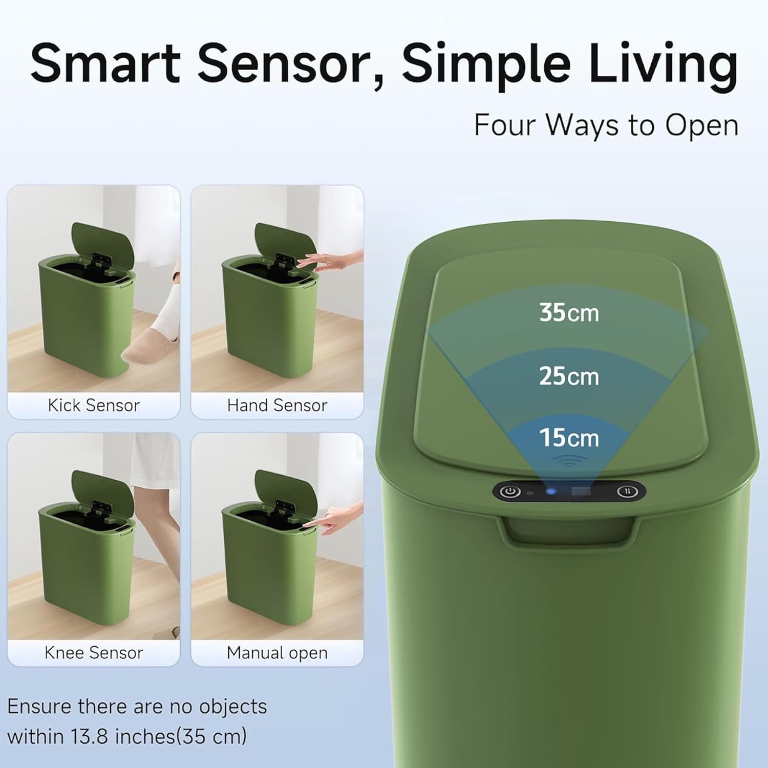 Automatic Touchless Bathroom Bin 2.6 Gallon Slim Motion Sensor Green