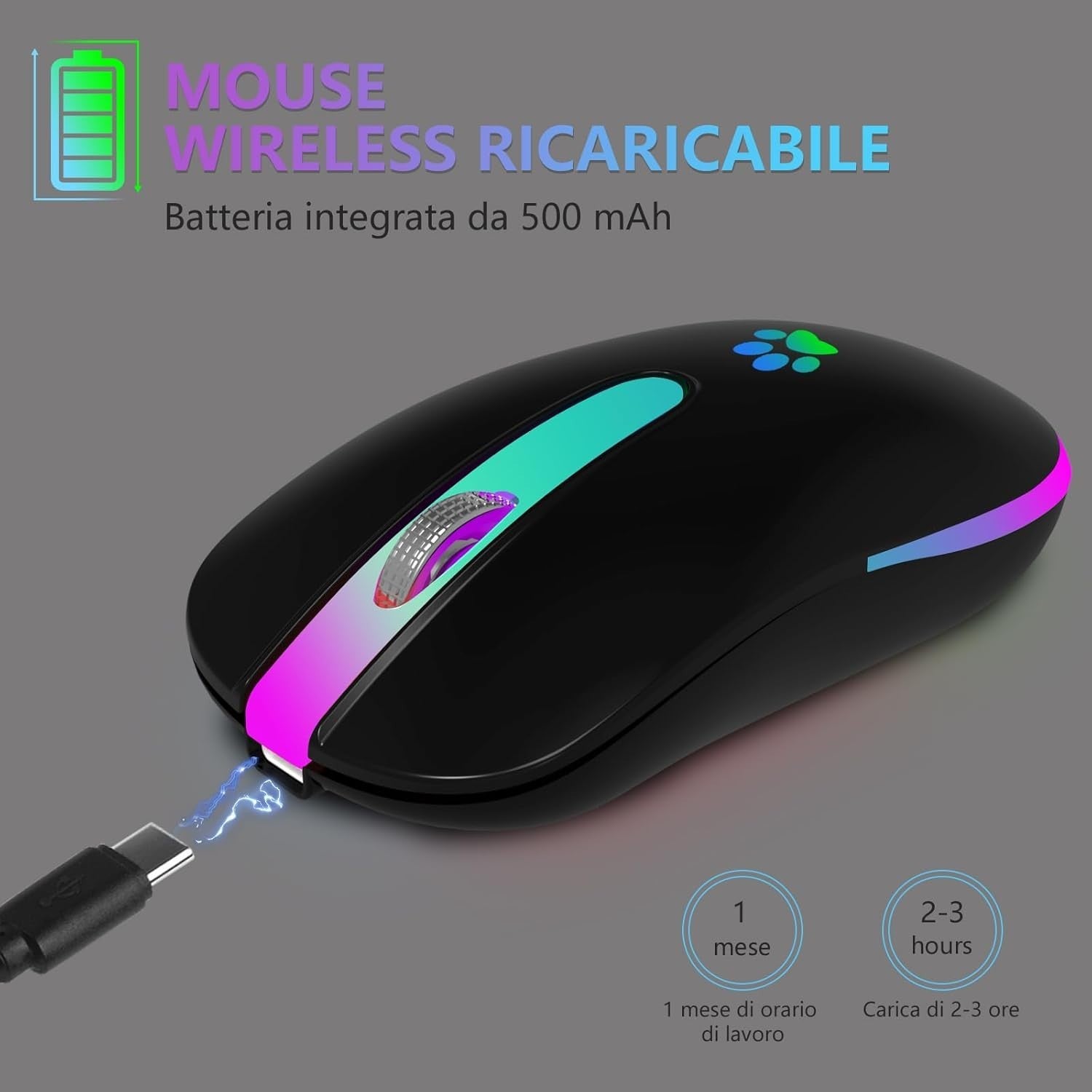 Rechargeable Bluetooth Wireless Mouse 1600 DPI RGB USB Laptop PC
