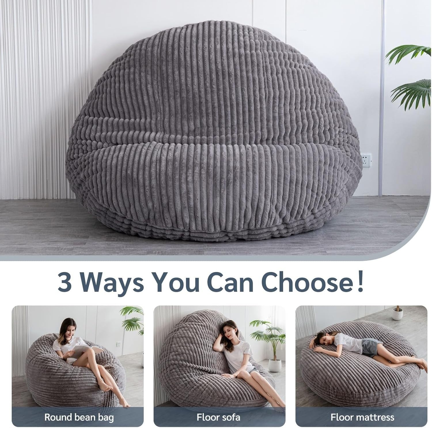 Giant Faux Fur Bean Bag Sofa Chair Bed Grey Adults Couples Lounge Seat