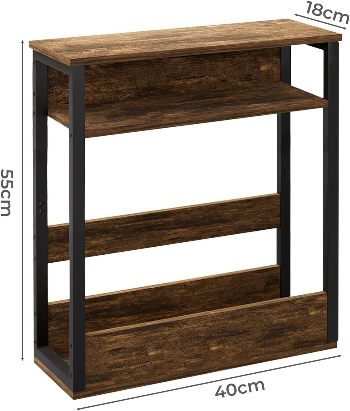 Space-Saving 3-Tier Side Table with Storage Shelf for Narrow Rooms Brown