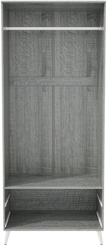 Modern White Ash Grey Wardrobe 2 Doors 2 Drawers Bedroom Storage Unit