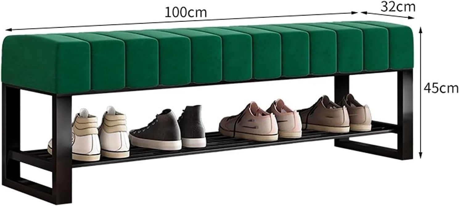 2-Tier Velvet Shoe Bench with Padded Seat – Entryway & Bedroom Rack Green