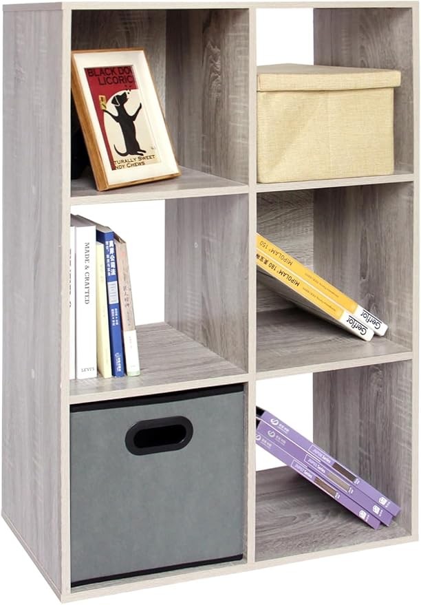 6 Cube Wooden Bookcase Storage Unit – Modern Freestanding Display Shelf