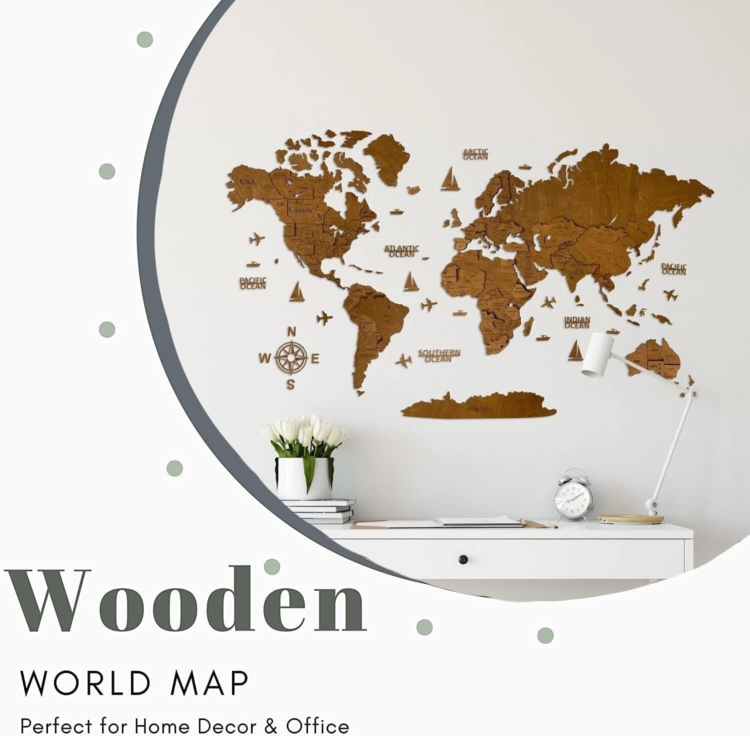 3D Wooden World Map Wall Art Venge Travel Decor 120x62cm