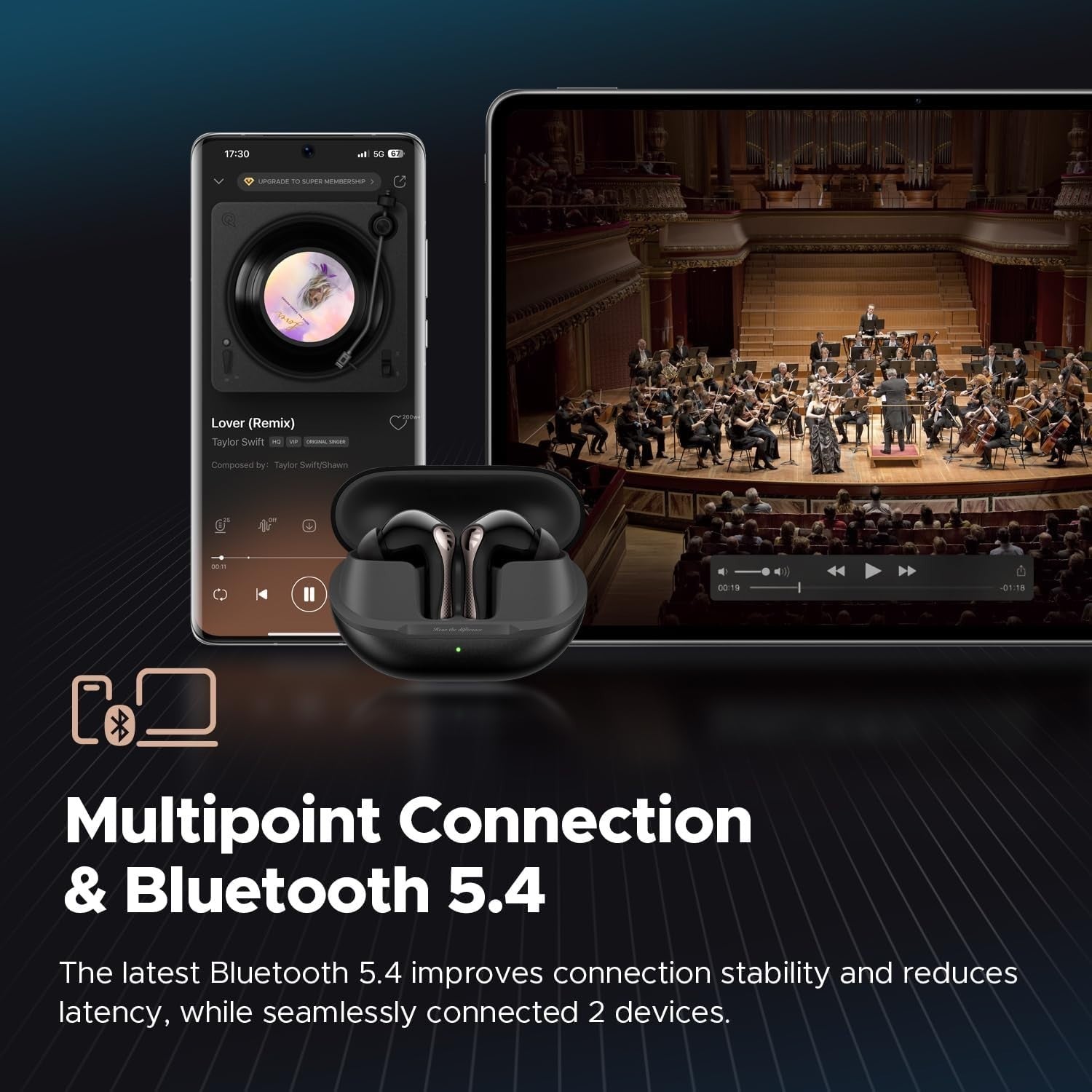 Hi-Res Bluetooth 5.4 Earbuds LDAC aptX Lossless ANC 37H Wireless Audio