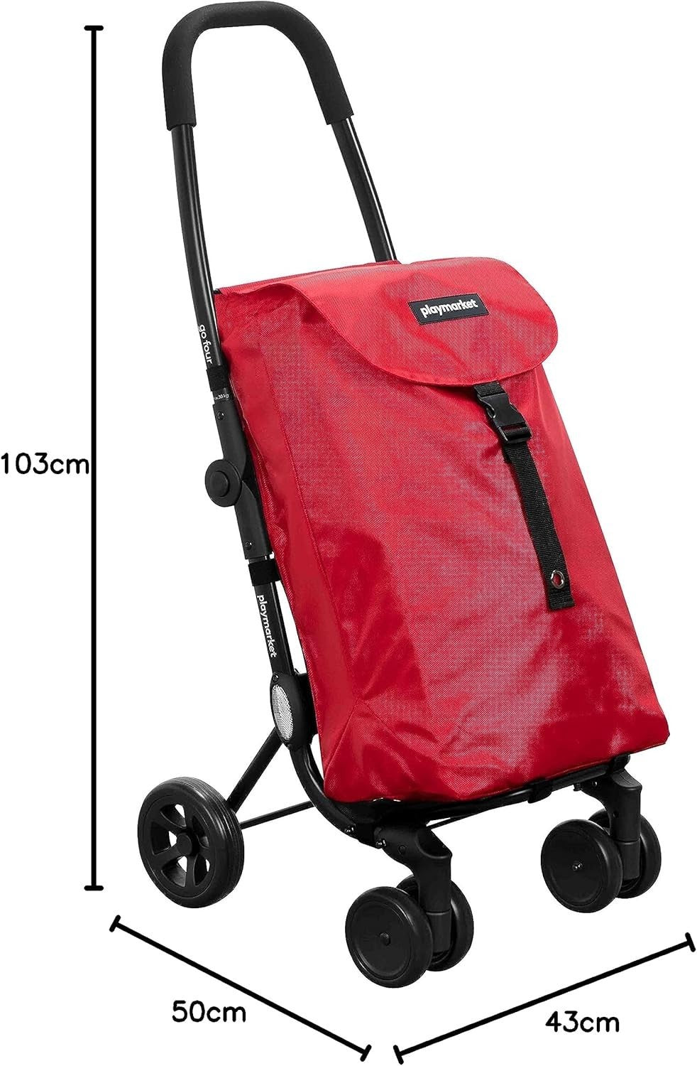 Red Folding 4-to-2 Wheel Shopping Trolley 43L Lightweight Aluminium Cart