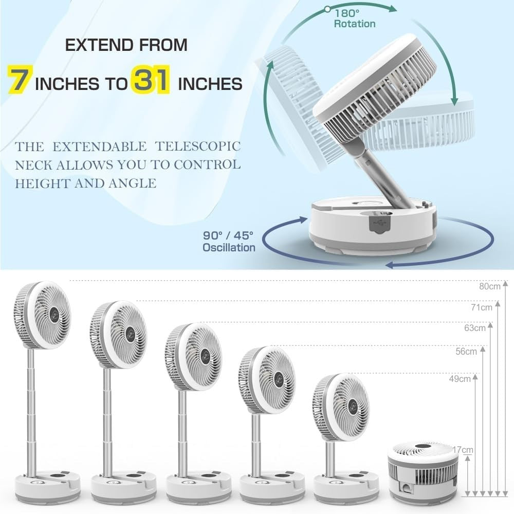 Foldable 10" Rechargeable Fan 40000mAh LED Light Remote 9-Speed Portable Cooling