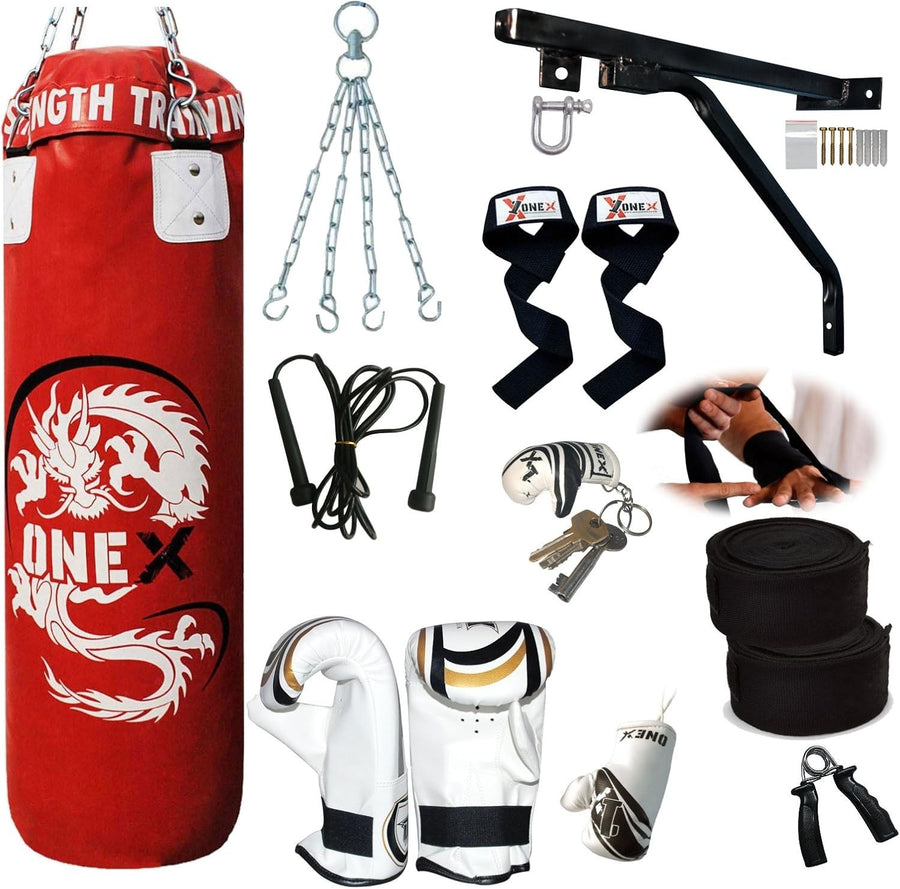 3ft Filled Punching Bag Boxing Training Kit Gloves Bracket MMA