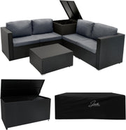 Rattan Garden Furniture Set 6PC Black Modular Sofa 996L+250L Storage Table