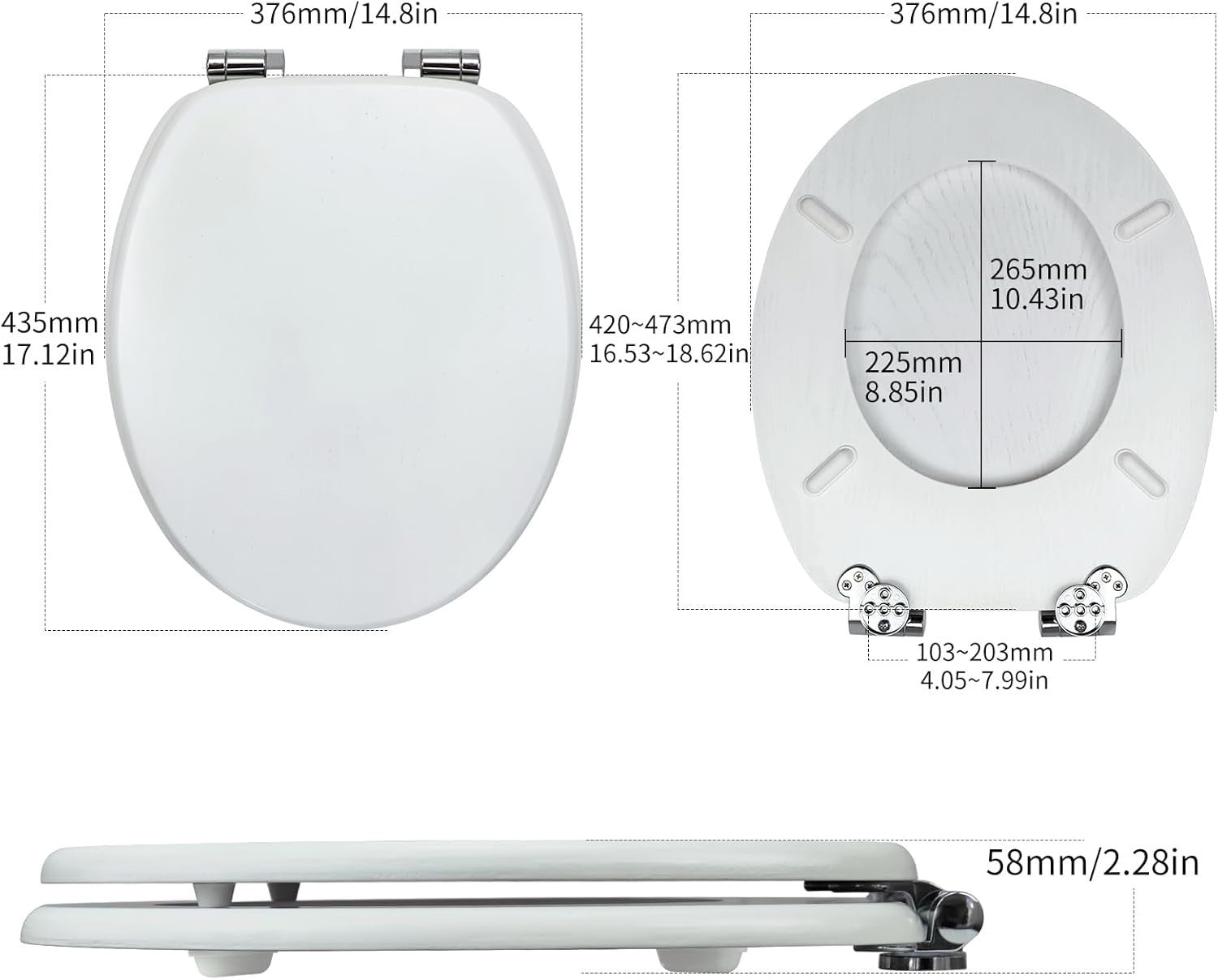 Plywood Wooden Toilet Seat Soft Close Solid Wood Lid Easy Clean Metal Hinges