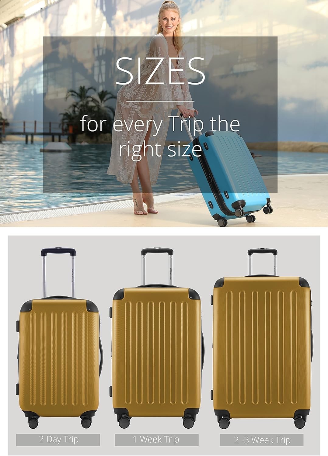 55cm Cabin Suitcase Hard Shell Lightweight ABS Spinner Carry On Luggage 42L