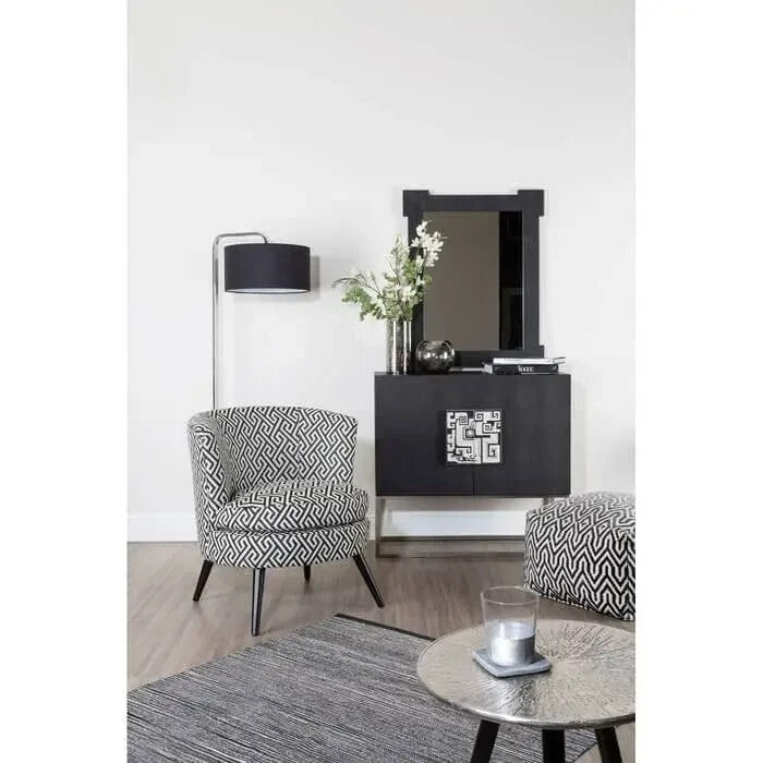 Greek Key Black Beige Accent Armchair | Round Jacquard Lounge Chair