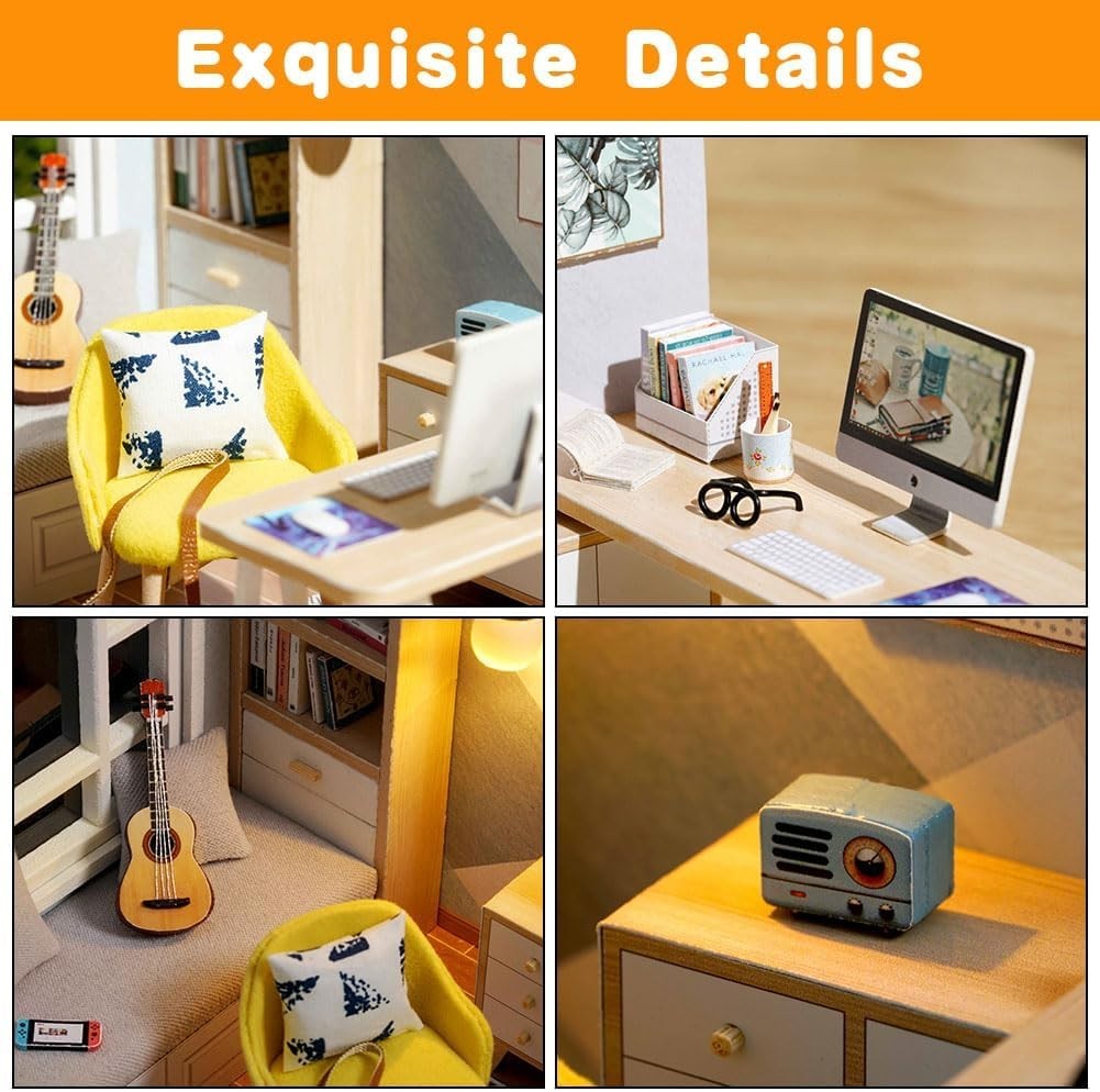 Miniature DIY Dollhouse Kit with LED Lights Furniture Decor Gift for Adults