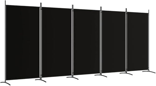 5 Panel Folding Room Divider Black Privacy Screen 433x180cm Fabric Partition