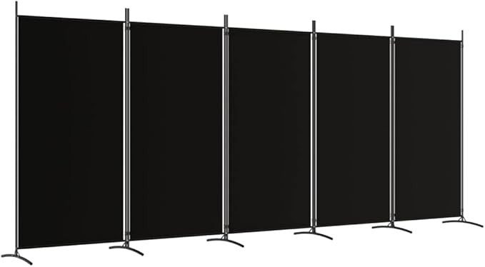 5 Panel Folding Room Divider Black Privacy Screen 433x180cm Fabric Partition