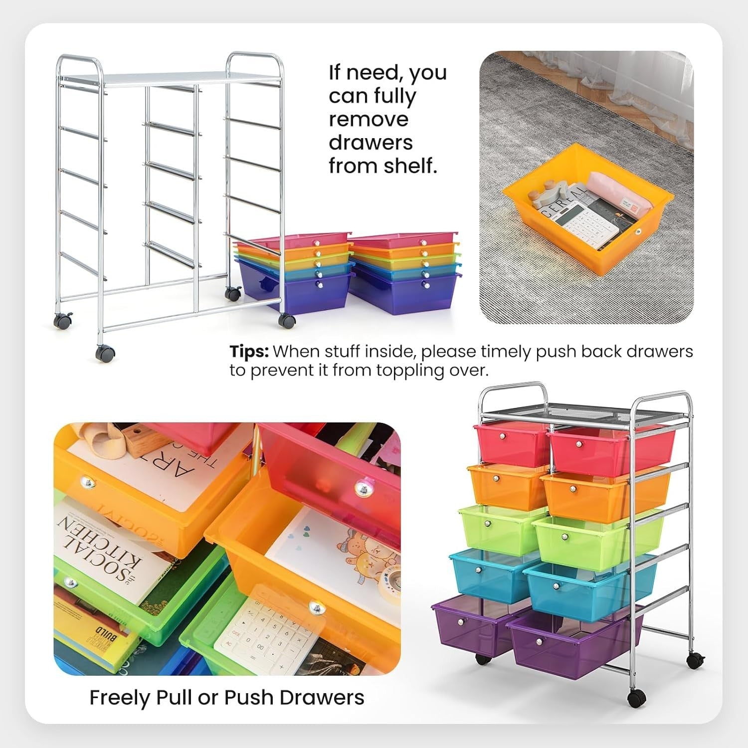 Rainbow 10 Drawer Rolling Storage Cart Utility Trolley Craft Organizer
