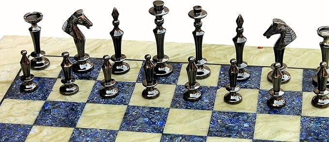15" Australian Marble & Lapis Lazuli Chess Set – Luxury Board + Brass Pieces