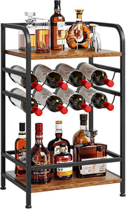Free Standing Wine Rack with Shelves & Table Top 8 Bottle Storage Metal Wood Bar