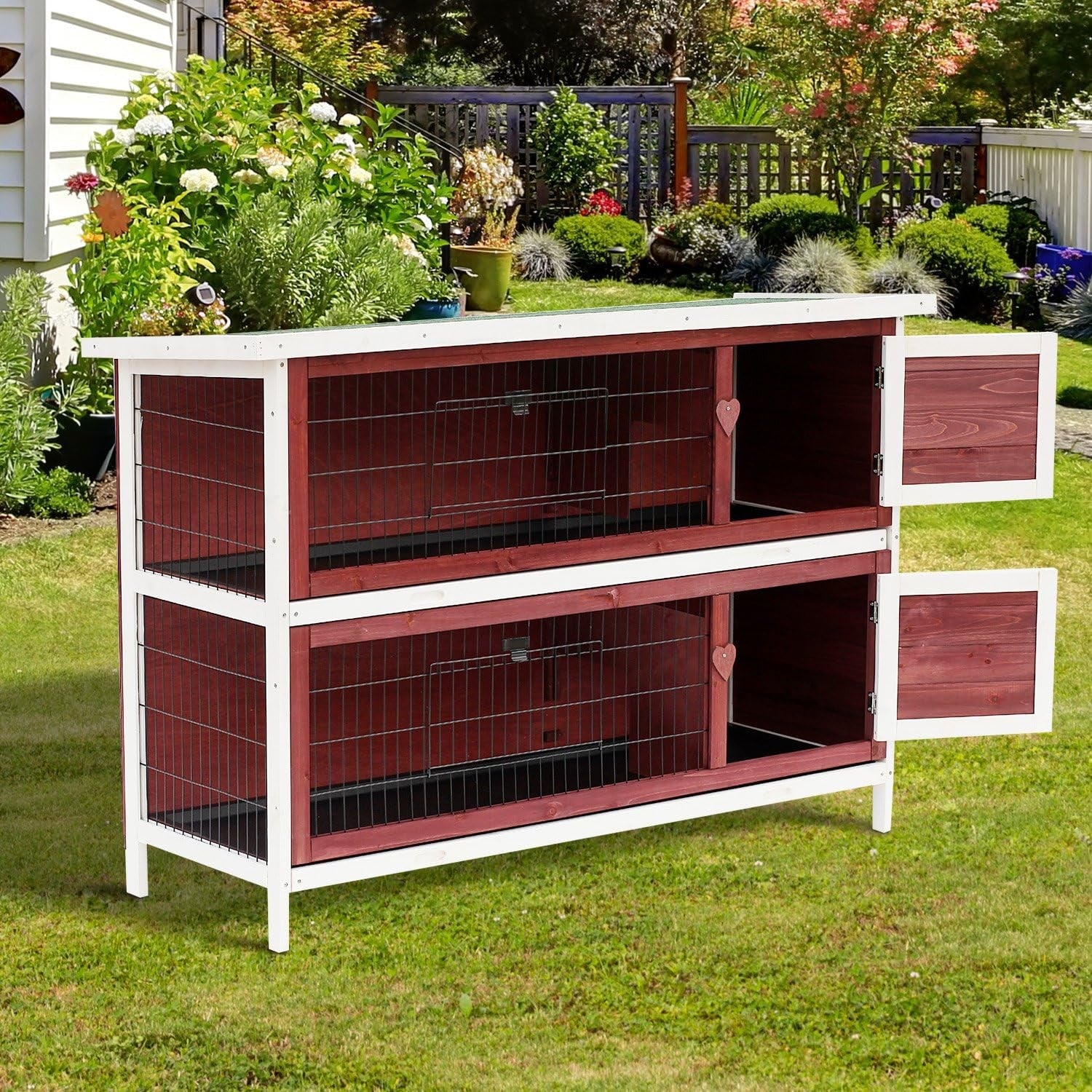 Large Two Tier Wooden Rabbit Hutch Indoor Outdoor Double Floor Pet Cage