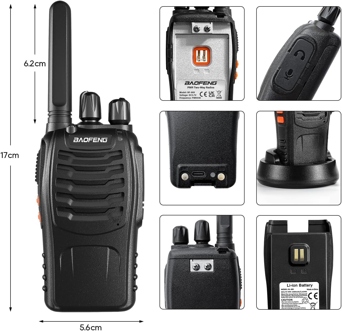 Long Range Walkie Talkies 16 Channel w Earpieces USB Charger 1 Pair