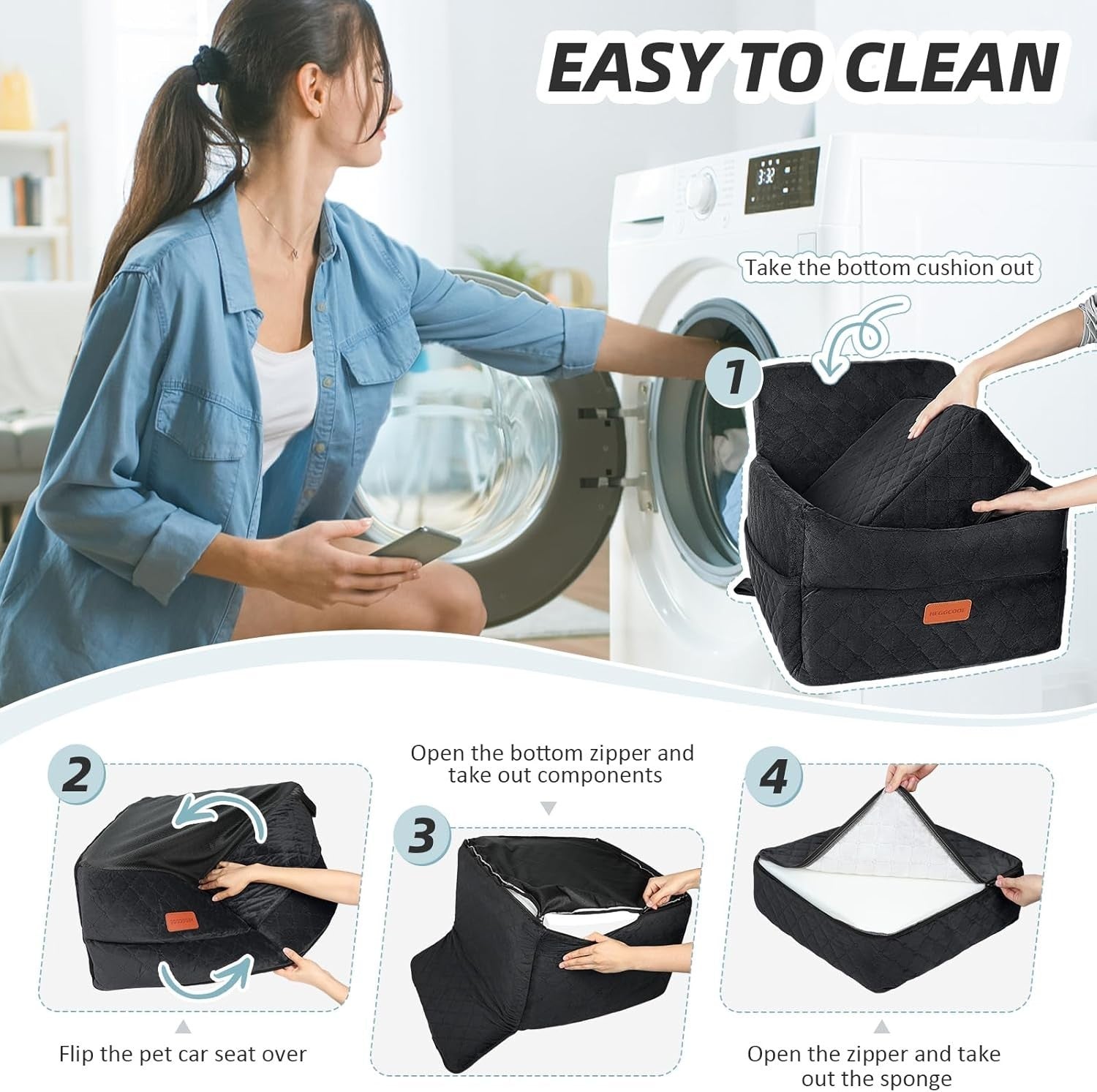 Memory Foam Dog Car Seat Booster Bed Washable Travel Seat Black