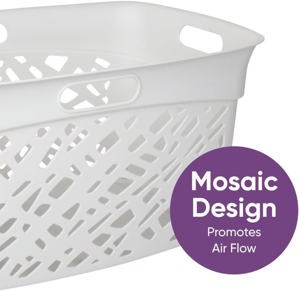 45L White Mosaic Laundry Basket with Ventilation, Lightweight & Durable