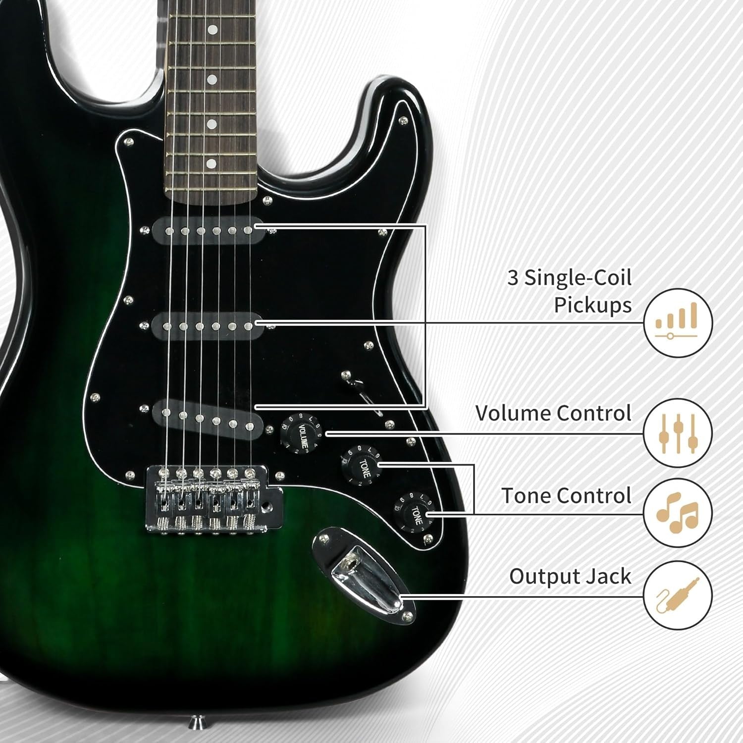 Electric Guitar Starter Kit 20W Amp Bag Tuner 6 String Green