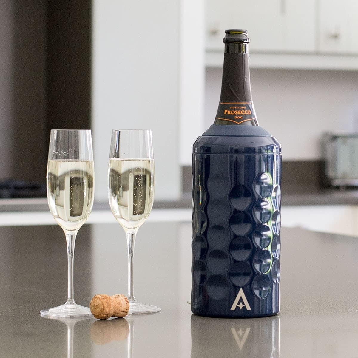 Wine Bottle Cooler Blue Stainless Steel Double Wall Vacuum Chiller Gift