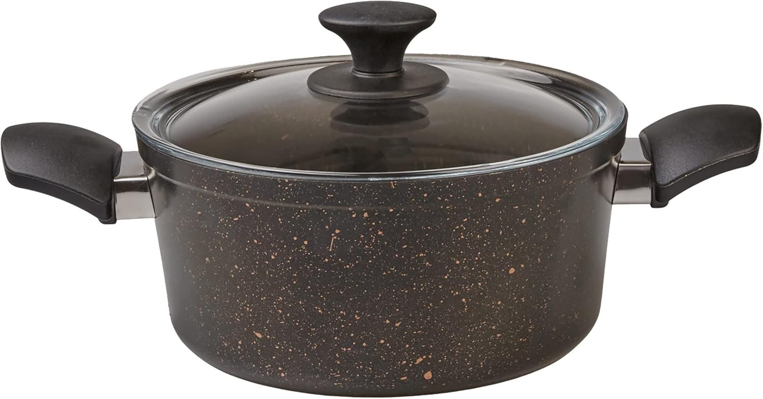 7pcs BlackGold Granite Non Stick Induction Cookware Set With Lid PFOA Free