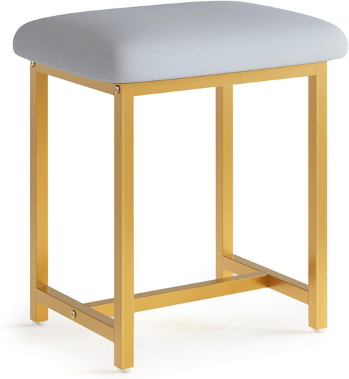 Grey Faux Leather Vanity Stool Gold Legs Soft Padded Dressing Seat 41x30x45cm