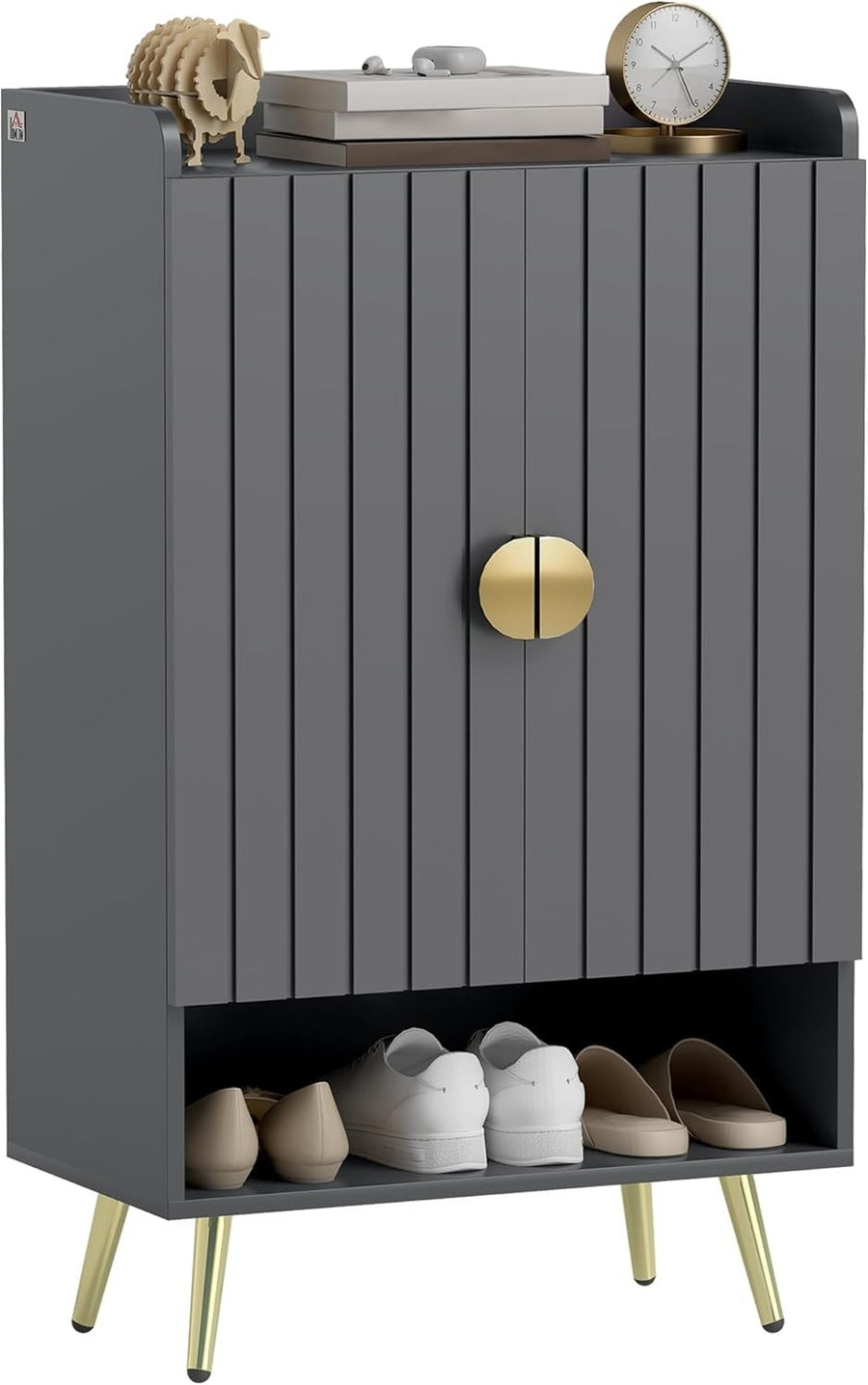 Modern 15-Pair Shoe Cabinet with Adjustable Shelves & Storage, 100x60x33cm Grey