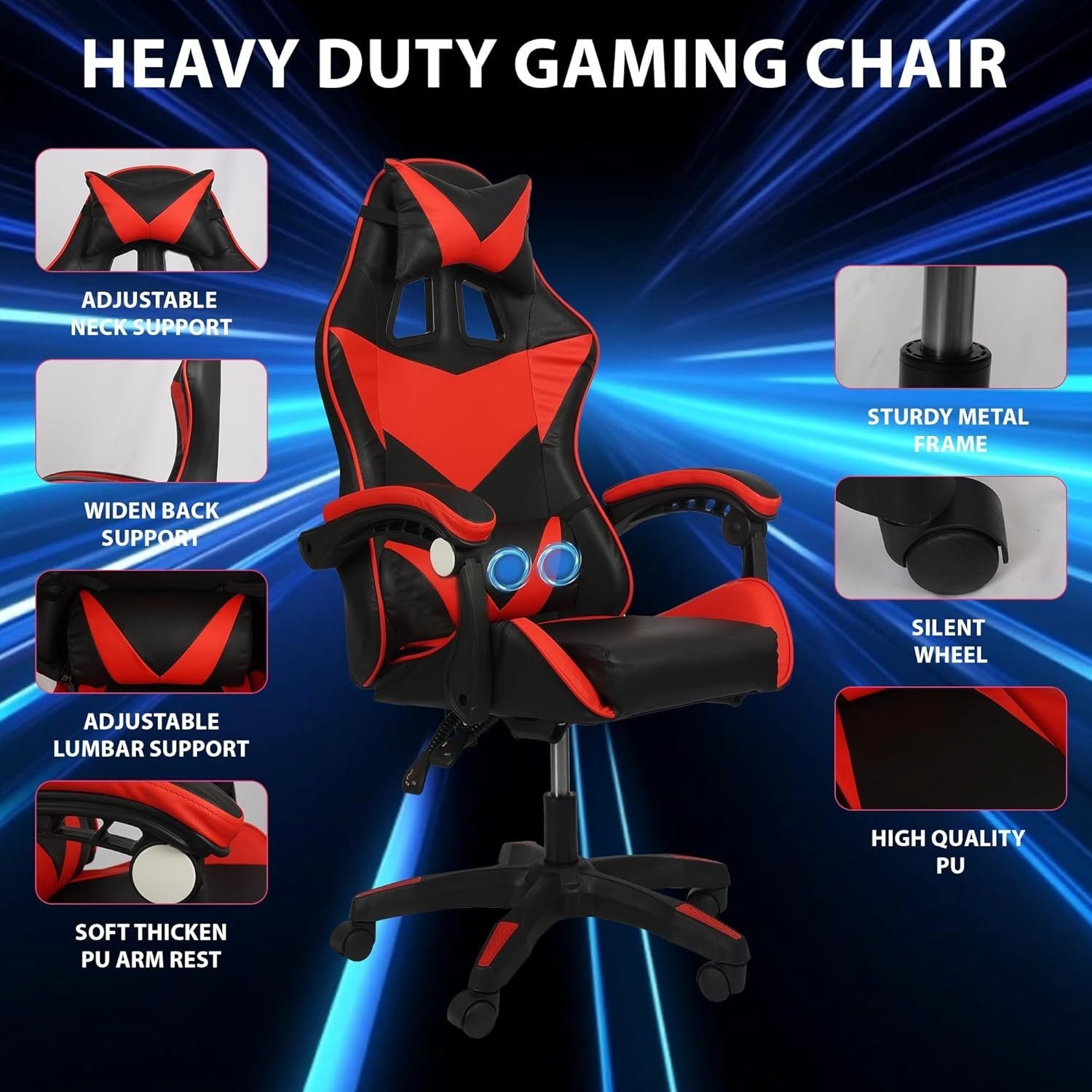 Ergonomic Gaming Chair w/ Massage High Back Faux Leather Office Desk Swivel