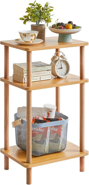 3-Tier Solid Wood Side Table with Storage Shelves - No Assembly Needed