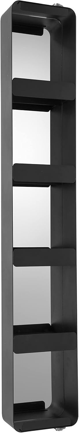 Tall Bathroom Mirror Cabinet Lockable 4 Shelves Matt Black Storage