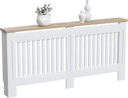 Extra Large White Radiator Cover Cabinet MDF Slatted Grill with Wooden Top Shelf