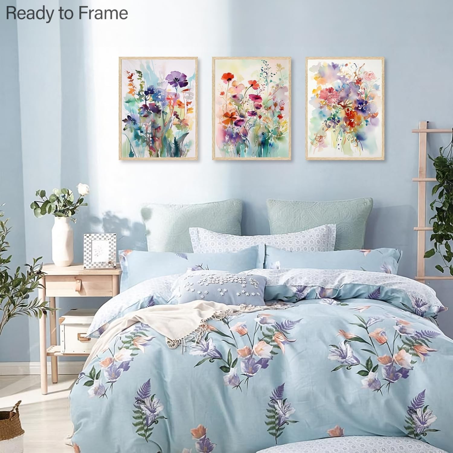 3Pcs Watercolor Flower Canvas Wall Art – Colorful Botanical Prints 12x16in