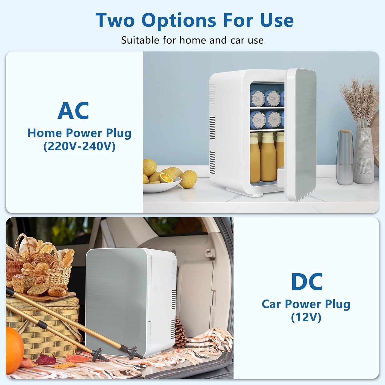 10L Mini Fridge Portable AC/DC Cooler Warmer Skincare Drinks Light Grey