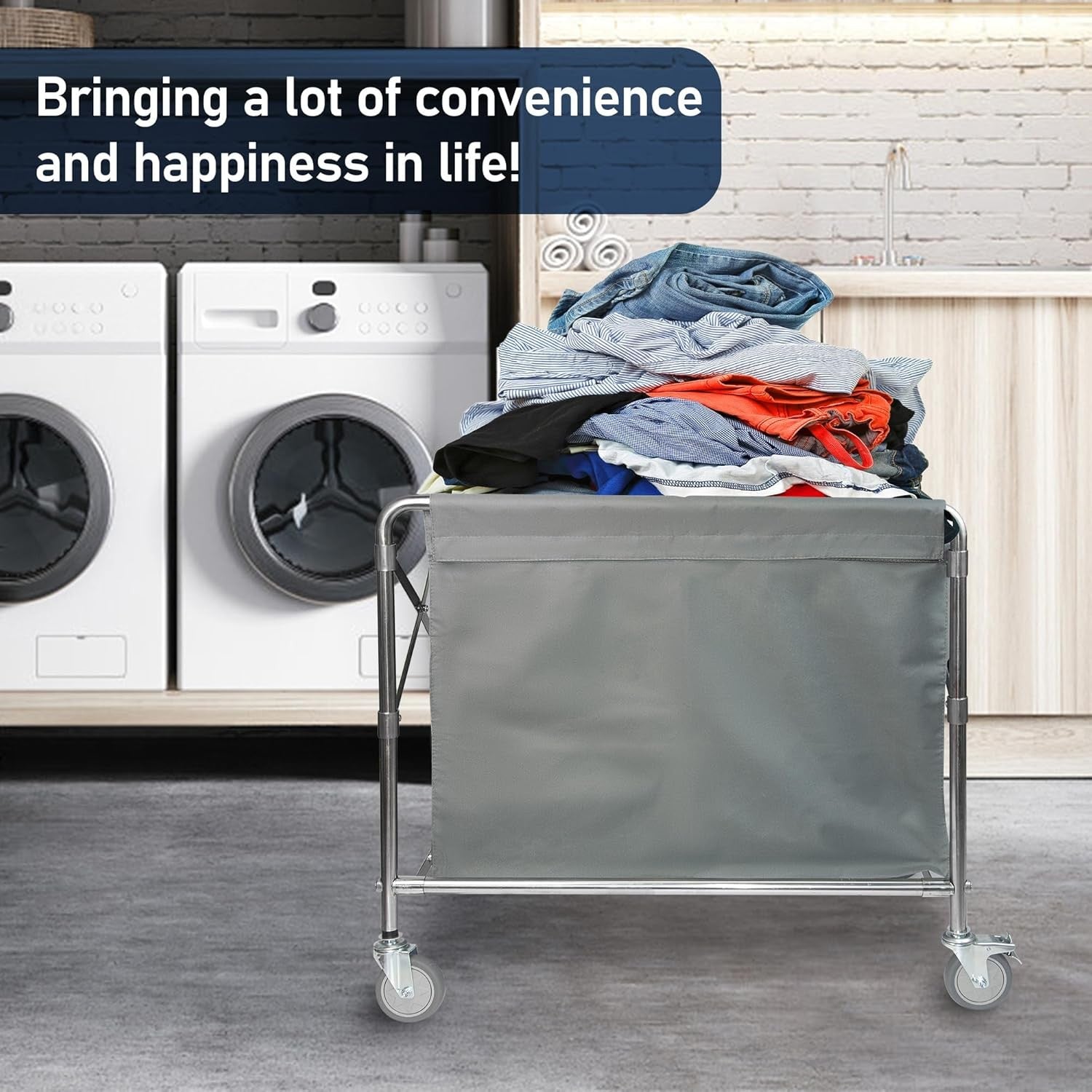 350L Heavy Duty Laundry Trolley on Wheels | Folding Commercial Laundry Cart Stai
