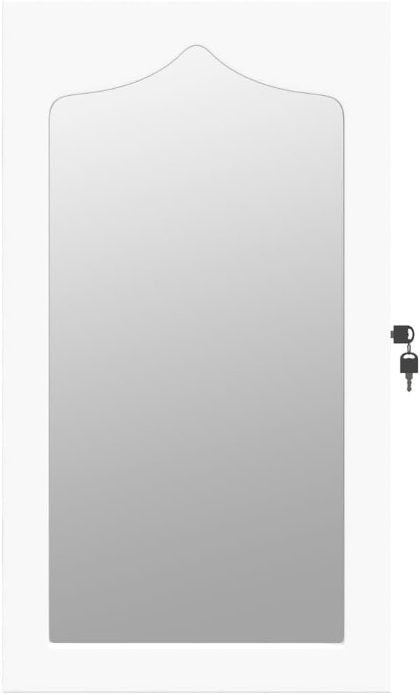Wall Mounted Jewelry Cabinet Mirror Lockable Slim Storage Organizer White