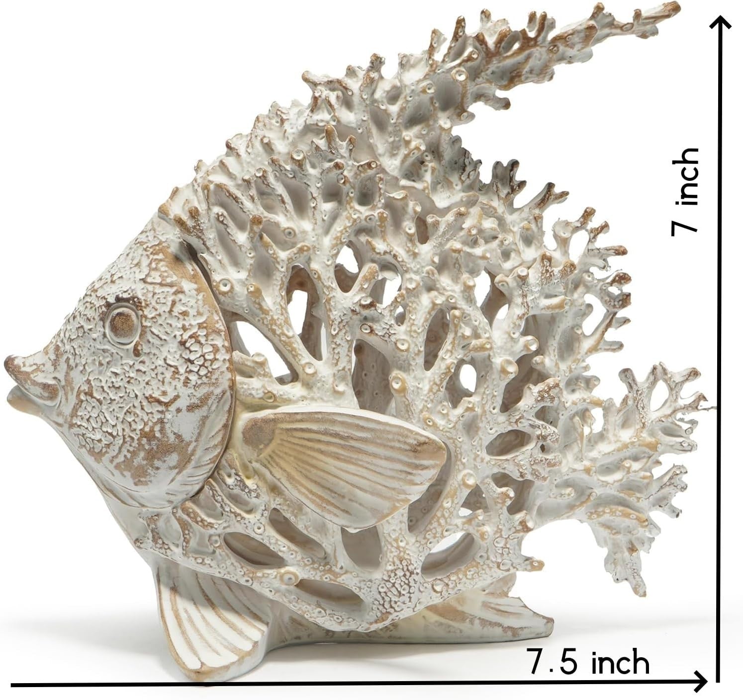 Coastal Coral Reef Angelfish Sculpture • White Resin Ornament • Beach Style