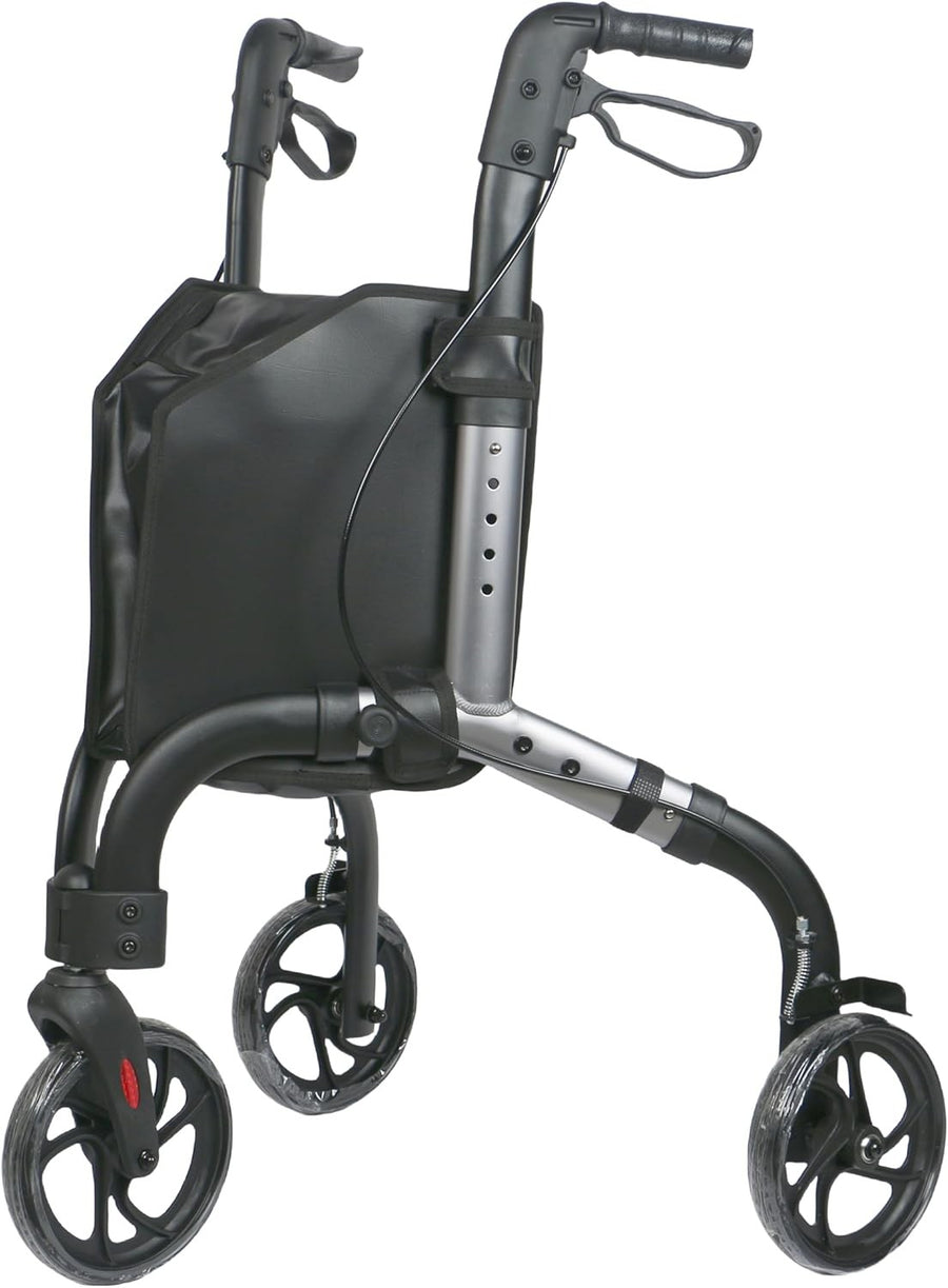 Lightweight 3 Wheel Rollator Walker Folding Mobility Aid with Bag & Brakes