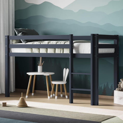 Flair Grey Mid Sleeper Cabin Bed for Kids with Storage, Compact Pine Frame