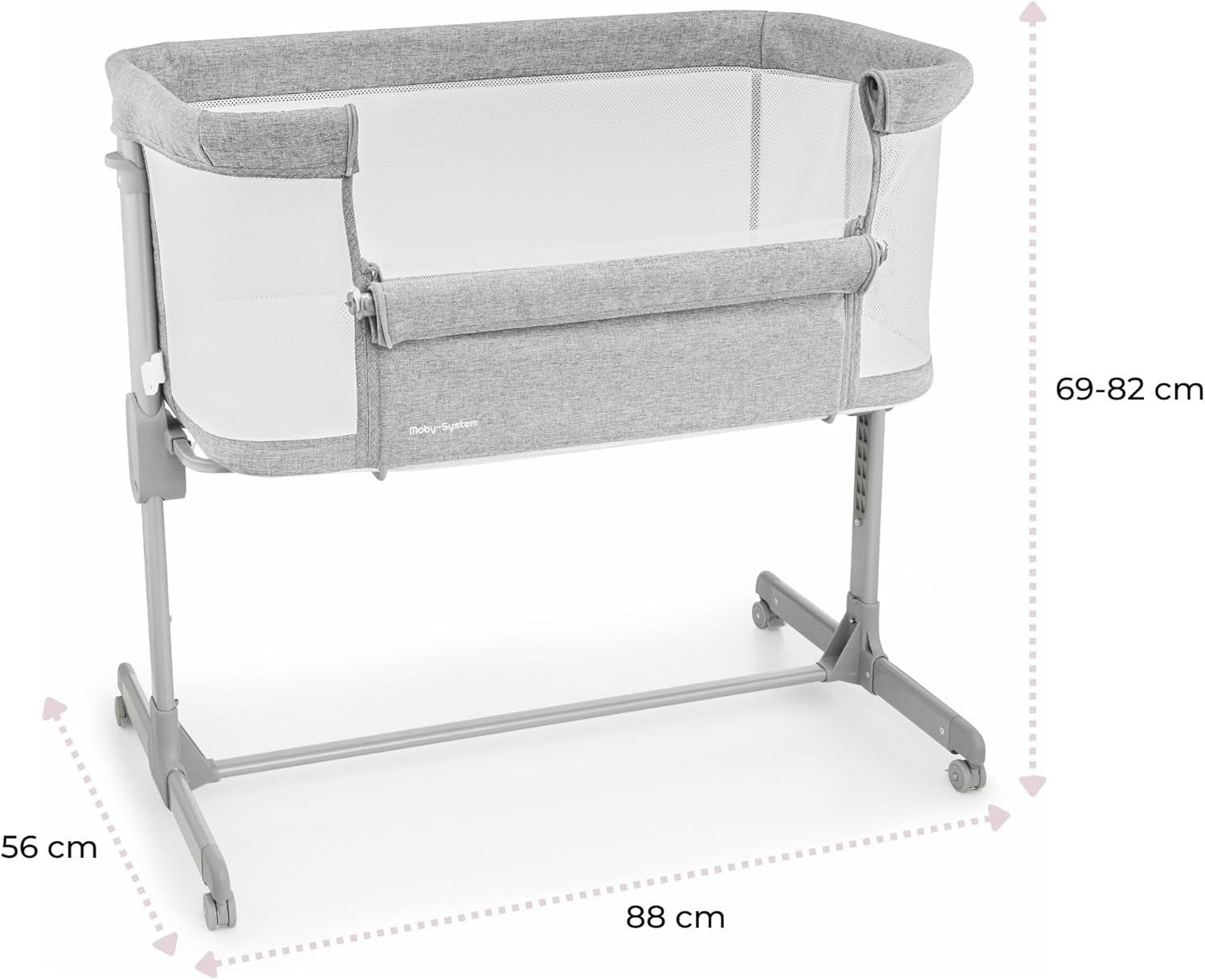 3in1 Baby Bedside Crib Travel Cot with Mattress Adjustable Height & Wheels