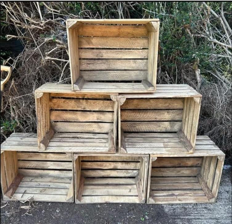 12 Pack Large Wooden Storage Crates Unfinished Boxes 50x40x30cm