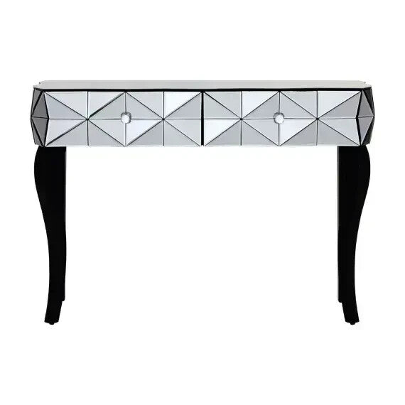 Luxury 3D Mirrored Console Table – Black Legs Glass Hallway Sideboard