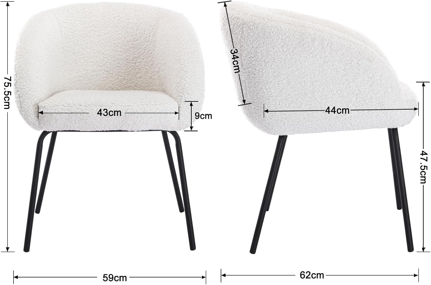 Faux Fur Tub Chair White Accent Armchair Metal Legs