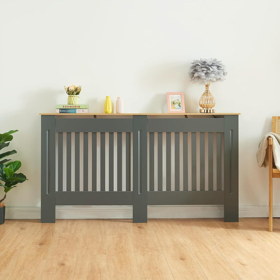 Grey Radiator Cover 152cm Large Wooden Cabinet with Slatted Grill & Wood Top